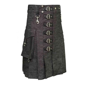 Heavy Denim Kilt Durable Fabric With Straps Flap Pockets