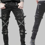MENS GOTHIC PANT DEAD THREADS BUCKLES ZIPS CHAINS STRAPS BLACK TROUSERS CYBER PUNK, TROUSER