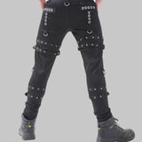 MENS GOTHIC PANT DEAD THREADS BUCKLES ZIPS CHAINS STRAPS BLACK TROUSERS CYBER PUNK, TROUSER