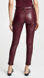 Women Genuine Lambskin Trousers Burgundy Real Leather Skinny Pants Designer Leggings - Fashions Garb