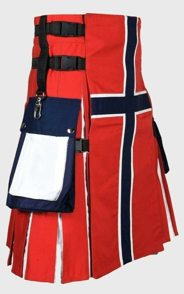 Handmade Norwegian Flag Cotton Hybrid Utility Filt for Men