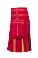 Men's Scottish Red Rainbow Nylon Strap Hybrid Utility Kilt LGBT Pride Kilt