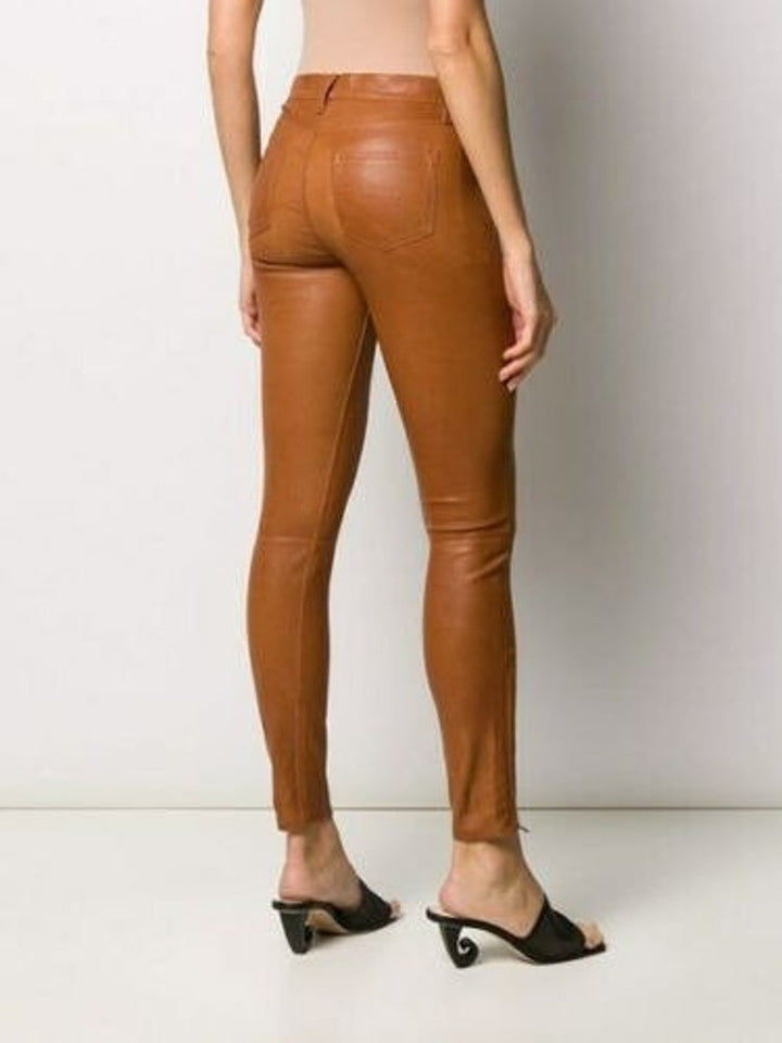 Brand new Women Genuine Lambskin Trousers Tan colour Real Leather Skinny Pants Designer Leggings - Fashions Garb