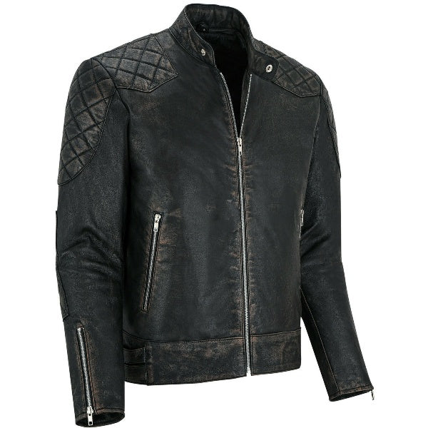 Black Genuine Leather Biker Jacket Men Vintage retro Motorcycle racer Jacket - Fashions Garb