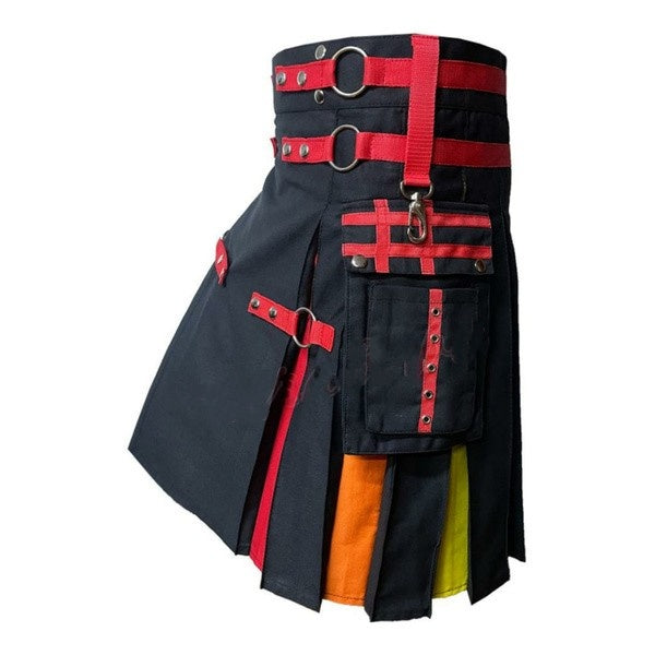 Rainbow Kilts For Men 100% Cotton Scottish Fashion Utility Modern Hybrid Kilt
