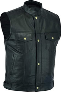 Mens Motorcycle Genuine Leather Biker Vest