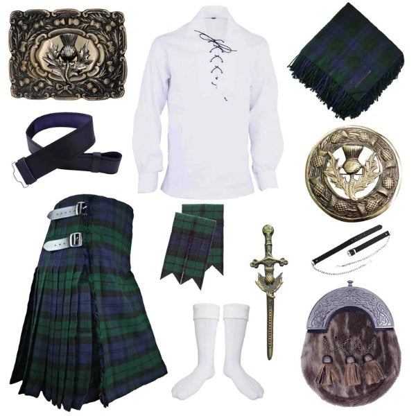 Scottish Men's Highland Black Watch tartan Kilt Outfit