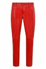 Women Leather Pants Red Jeans Casual Style Pant Real Trousers