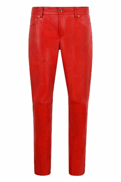 Women Leather Pants Red Jeans Casual Style Pant Real Trousers