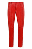 Women Leather Pants Red Jeans Casual Style Pant Real Trousers