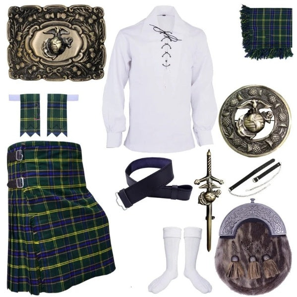 Scottish Men's Highland US Army tartan Kilt Outfit