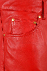 Women Leather Pants Red Jeans Casual Style Pant Real  Trousers