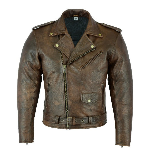 Men's Brown Leather Motorbike Jacket Marlon Biker Motorcycle 