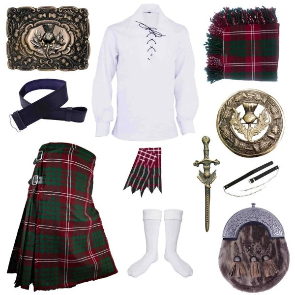 Scottish Men's Highland Crawford tartan Kilt Outfit