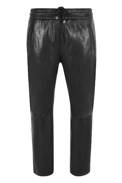 Women Chinos Casual Black Trousers sheepskin Leather Elasticated Relax Fit trouser 