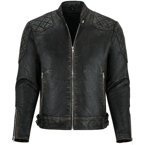 Black Genuine Leather Biker Jacket Men Vintage retro Motorcycle racer Jacket - Fashions Garb