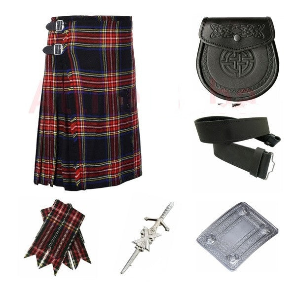 Men's Traditional highland 5 yard Black stewart kilt set outfit