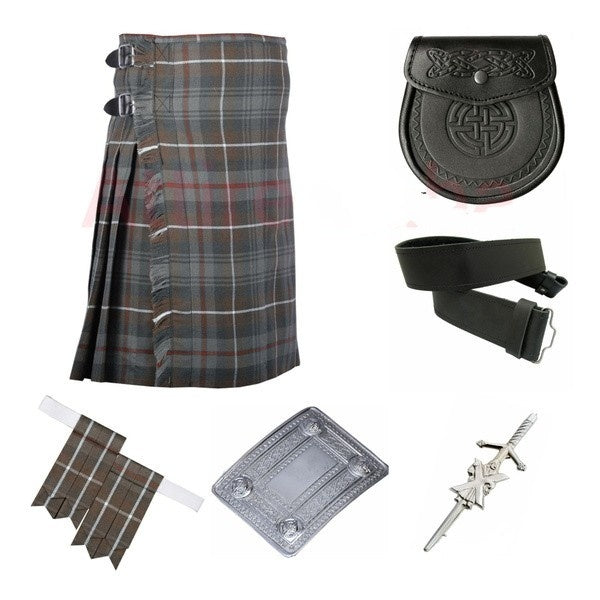 Men's Traditional highland 5 yard Black Watch Weathered kilt set outfit