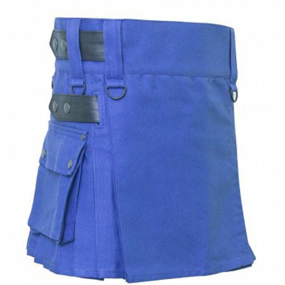 Ladies Utility Kilt Highland Women Blue 100% Cotton kilt 18" Length skirt