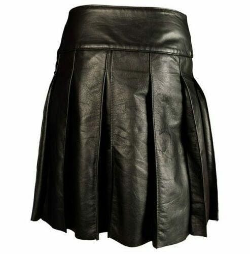 Men's Scottish Black Cowhide Leather kilt Utility