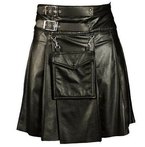 Men's Scottish Black Cowhide Leather kilt Utility