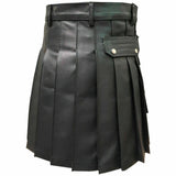 Men Black Cowhide Leather kilt Utility Modern Costume Gladiator Kilt