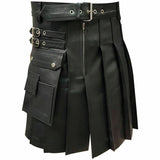 Men Black Cowhide Leather kilt Utility Modern Costume Gladiator Kilt