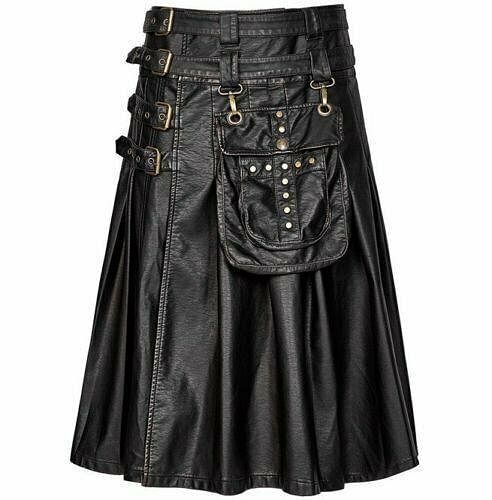 Men Gothic Black Cowhide Leather kilt Utility Larp Kilt  Pride Walk