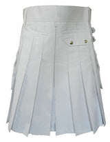 Men White Utility Fashion Active Sport Kilt With 2 Cargo Pockets