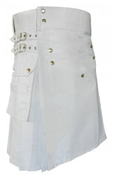 Men White Utility Fashion Active Sport Kilt With 2 Cargo Pockets