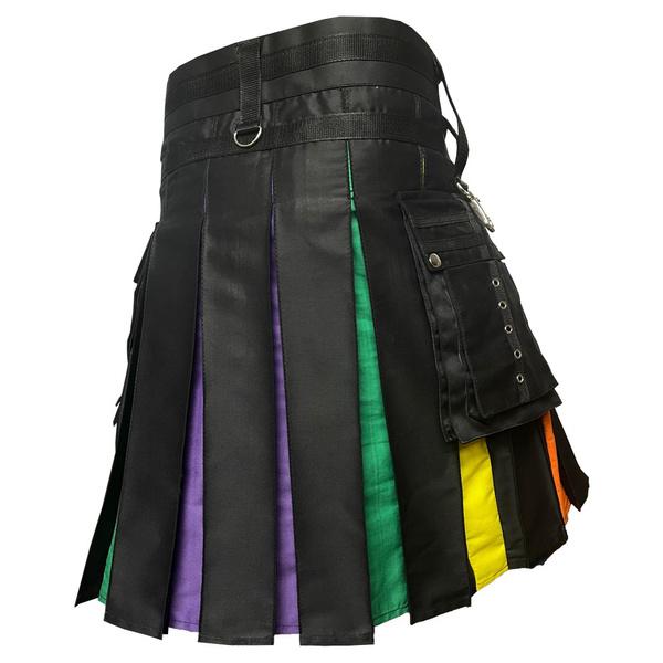 Rainbow Utility Colourful Hybrid Nylon Straps Black Cotton Pride Kilt for men - Fashions Garb