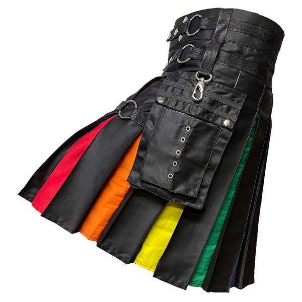 Rainbow Utility Colourful Hybrid Nylon Straps Black Cotton Pride Kilt for men - Fashions Garb