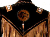 Men's Two Tone Western Fringed Buffalo Coat -Hand Beading And Lacing