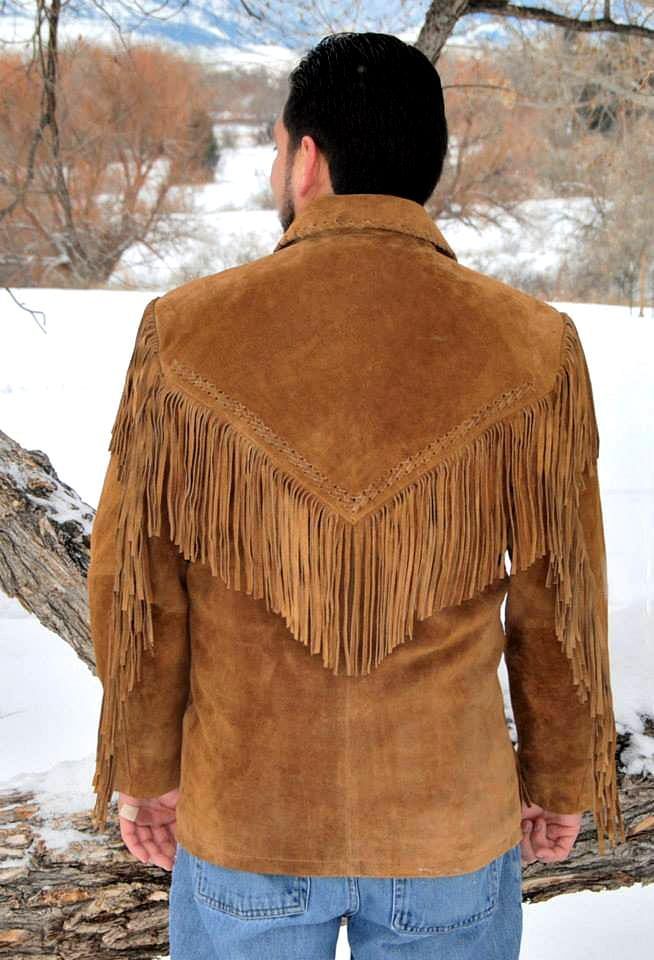 Men's Western Fringed American Buffalo Coat Hair Pipe - Extensive Long fringe