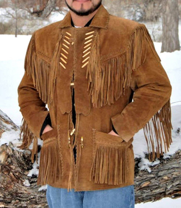 Men's Western Fringed American Buffalo Coat Hair Pipe - Extensive Long fringe