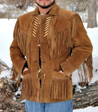 Men's Western Fringed American Buffalo Coat Hair Pipe - Extensive Long fringe