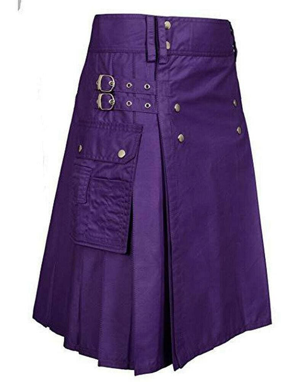 Purple Cotton Fashion / Sports Utility Great Scottish Kilt For Men