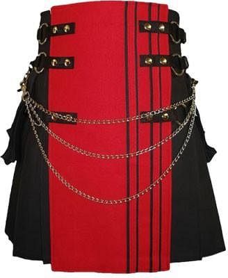 Red & Black Canvas Cotton scottish Fashion Utility Kilt for men