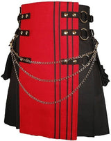 Red & Black Canvas Cotton scottish Fashion Utility Kilt for men