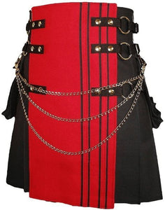 Red & Black Canvas Cotton scottish Fashion Utility Kilt for men