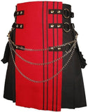 Red & Black Canvas Cotton scottish Fashion Utility Kilt for men