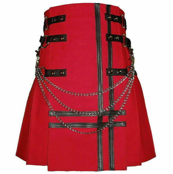 Red Canvas Cotton Fashion Utility Kilt