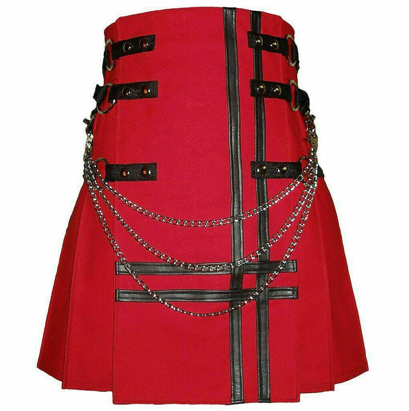 Red Canvas Cotton Fashion Utility Kilt