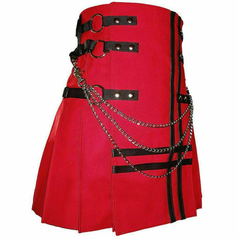 Red Canvas Cotton Fashion Utility Kilt