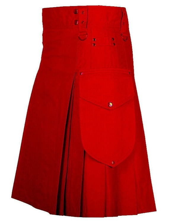 Red Cotton Fashion / Sports Utility Great Scottish Kilt For Men