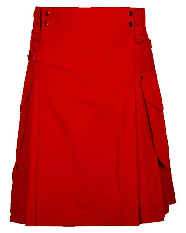 Red Cotton Fashion / Sports Utility Great Scottish Kilt For Men