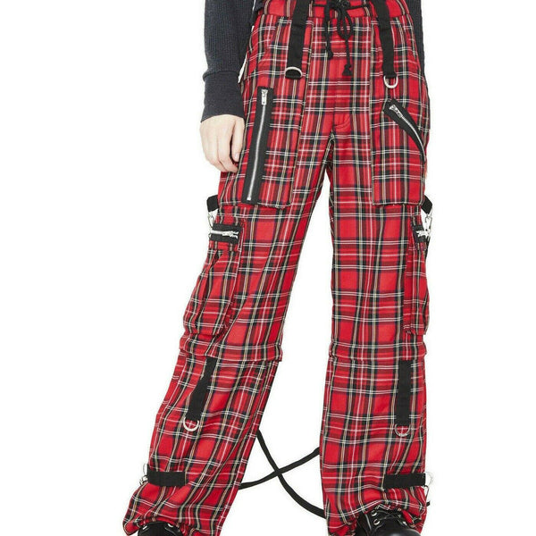 Gothic Bondage Red Plaid Men Pant Alternative Punk Rock EMO Trouser & Shorts