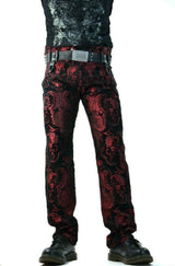 MENS TAPESTRY VAMPIRE DRACULA GOTHIC STEAMPUNK PIRATE RED/BLACK PANTS