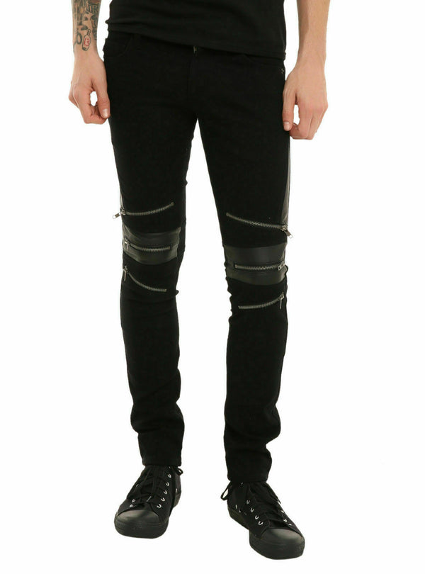 GOTHIC BONDAGE JEANS MENS ZIPPER EMO PUNK ROCK GOTH TROUSER