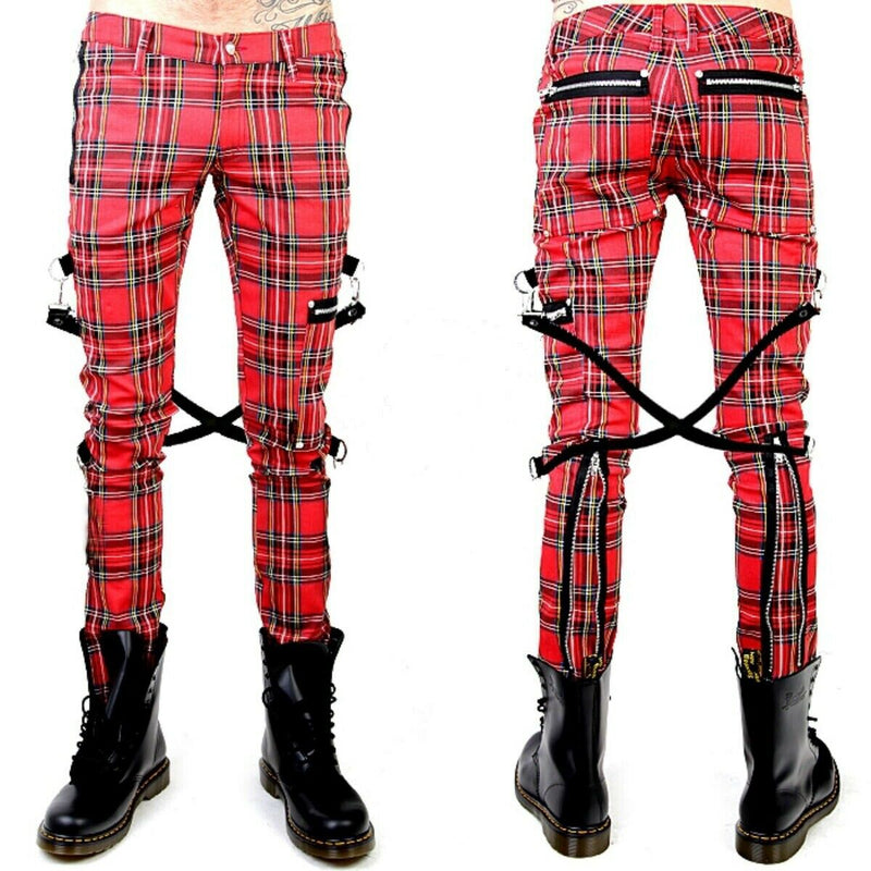 Gothic Bondage Red Plaid MenS Pant Alternative Punk Rebel Rock